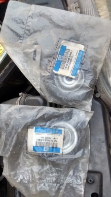 Par de pratos limitadores dos amortecedores dianteiros. Como só achei do Omega A de marca vagabunda, comprei esse importado de Omega 3.8 original, pra experimentar. rs